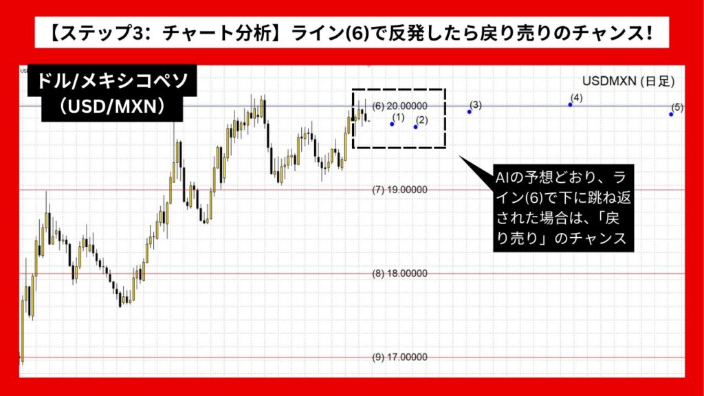 【ステップ3：チャート分析】ライン(6)で反発したら戻り売りのチャンス！