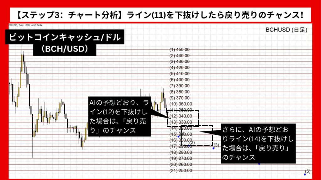 【ステップ3：チャート分析】ライン(11)を下抜けしたら戻り売りのチャンス！